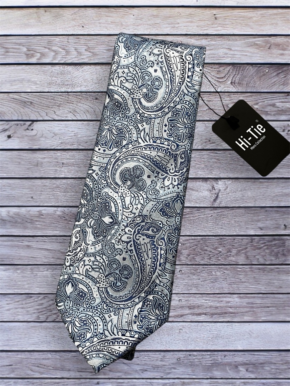 NWT Hi-Tie Light blue gray Paisley Men's Tie